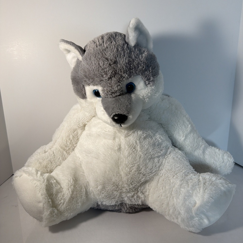 I'm Siberian Husky  Wolf Puppy Dog Stuffed Plush Gray White Blue Eyes 20" Cuddly